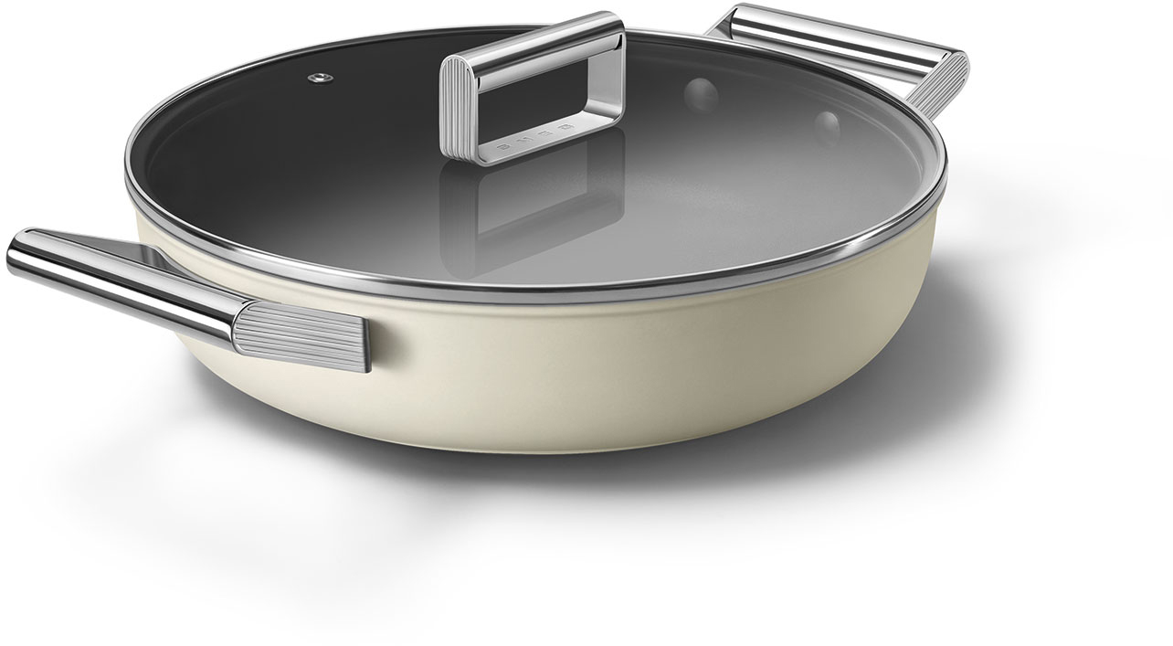 CKFD2811CRM Посуда / глубокая сковорода с двумя ручками и крышкой, 28 см, кремовая SMEG 