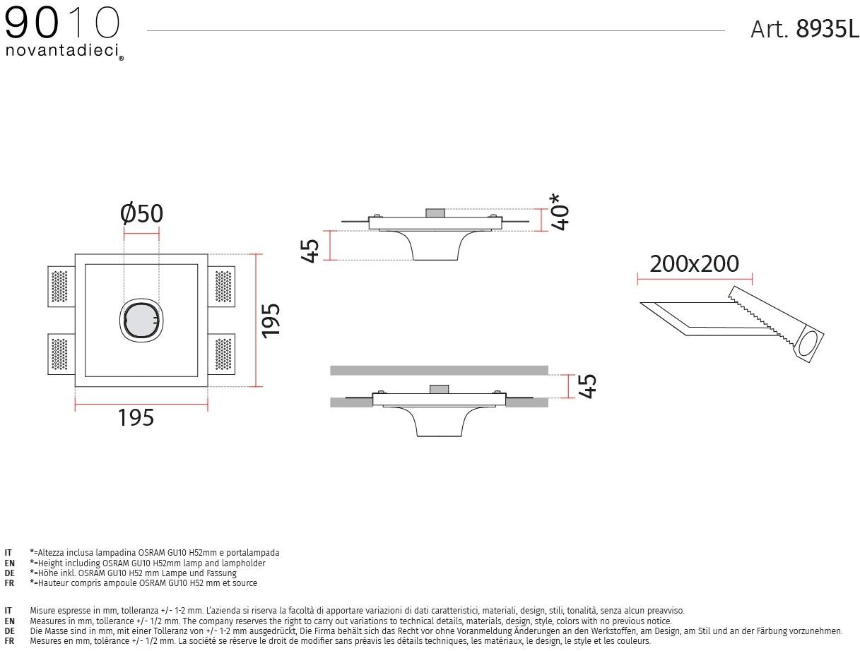 9010 novantadieci Полувстраиваемый потолочный светильник led из cristaly®  8935l  - Вид №2