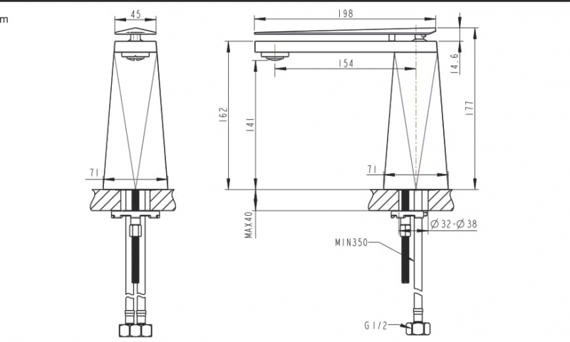Смеситель для умывальника высокий L DIAMOND F118102C-2-ENG bravat - Вид №1