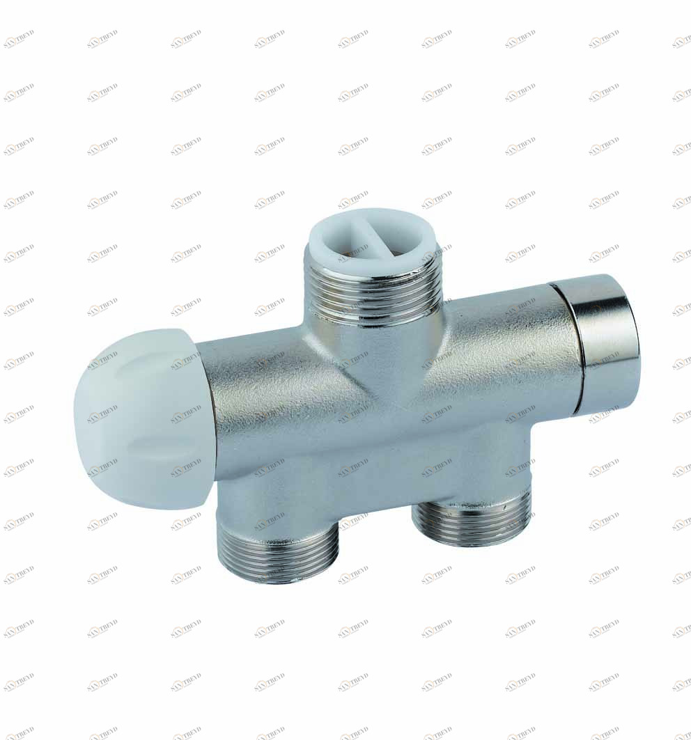 Carlo Poletti V86500QTKM Клапан термостатический прямой, одно/двухтрубный с бай-пасс, с подключением медной или пластиковой трубы. Межосевое расстояние 40 мм 