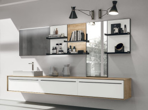 Деревянный подвесной умывальник с ящиками