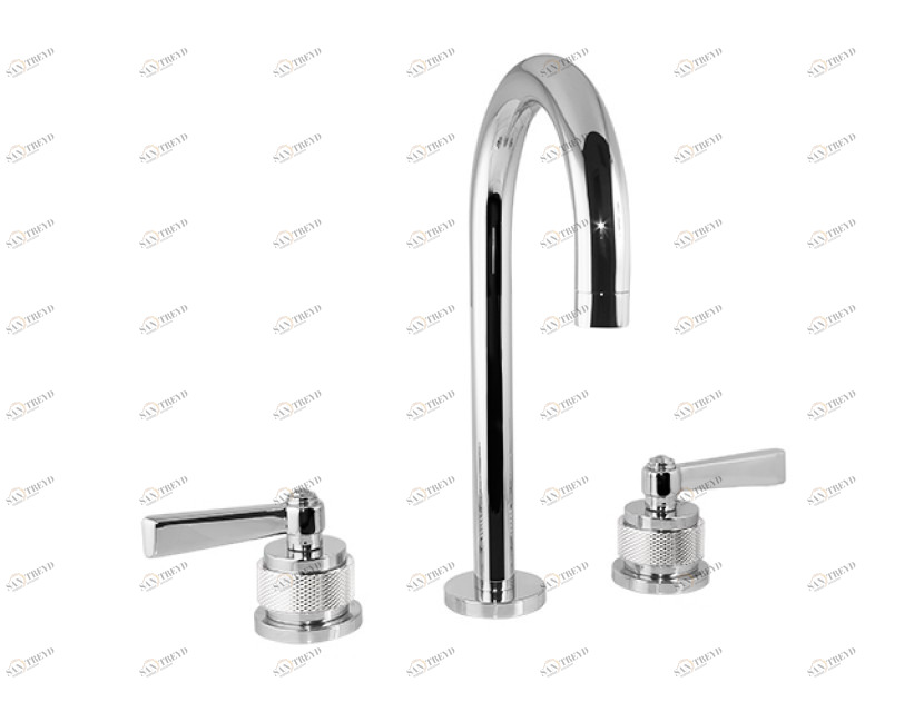 271001.PP0.50 Раковина с тремя отверстиями, ручкой и декорированным латунным кольцом Яркий хром Mestre 