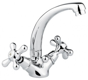 12913BO Смеситель Deco Classic 12913 с донным клапаном для раковины, цвет белый-золото