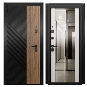 Дверь входная металлическая Браун Скай 95x205 см левая шелк белый с зеркалом