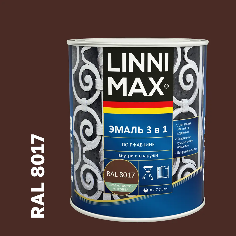 Грунт-эмаль Linnimax 3 в 1 для защиты от ржавчины, 0.75 л 89349594 STLM-0853442