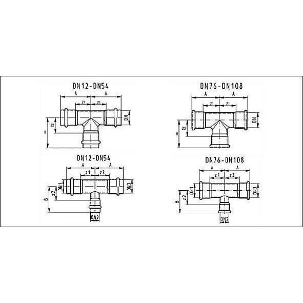 619130763576 SANHA 19130 пресс.-фит. без силикона тройник ВПр, нерж.сталь 76,1x35x76,1 мм  - Вид №1