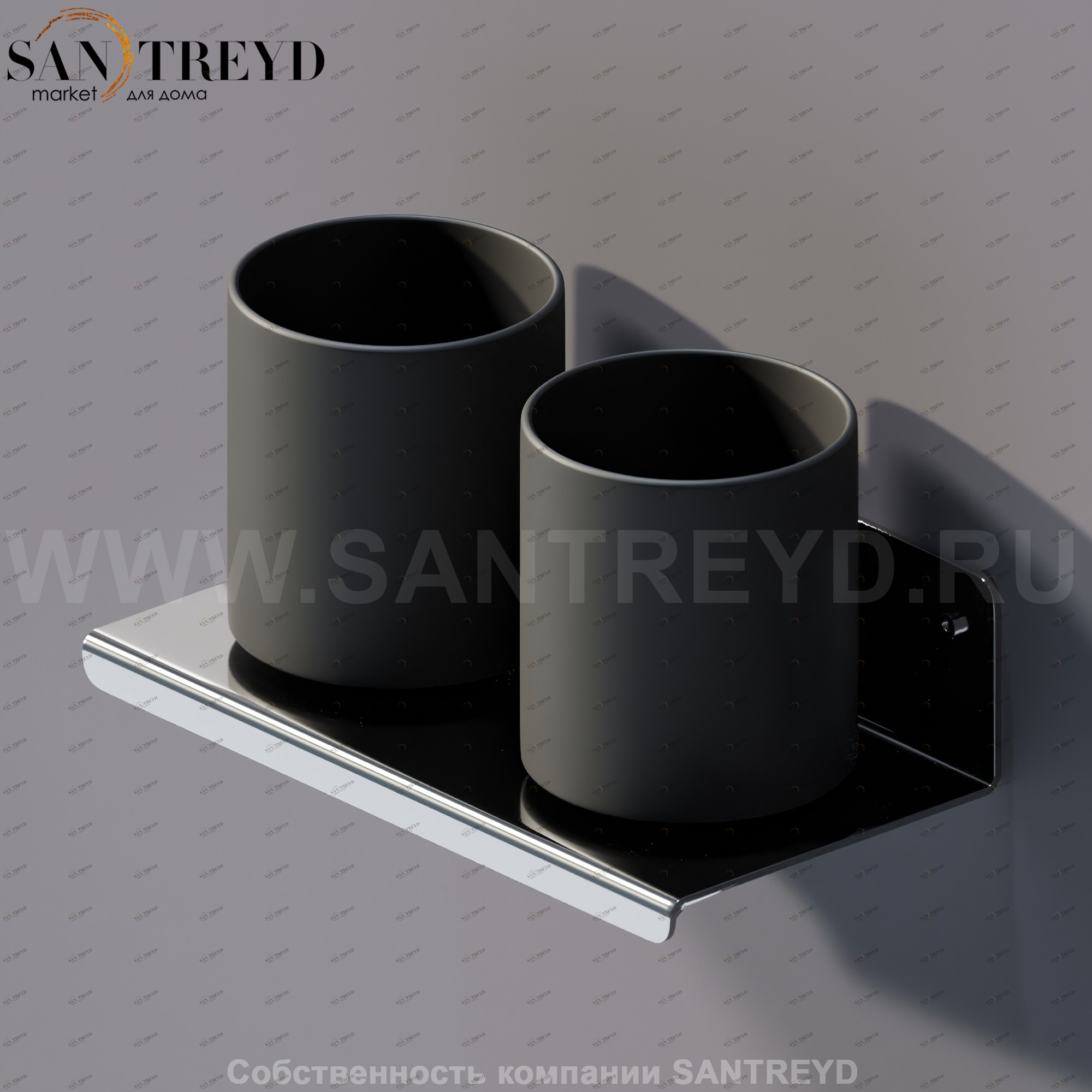 Agape MACH 2 Двойной держатель для зубных щеток со стаканом из черного стекла хромированный AMC20929A