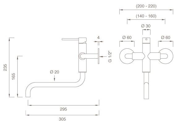 Ceadesign Смеситель настенный с регулируемым изливом Gastone Gas 21 - Вид №4