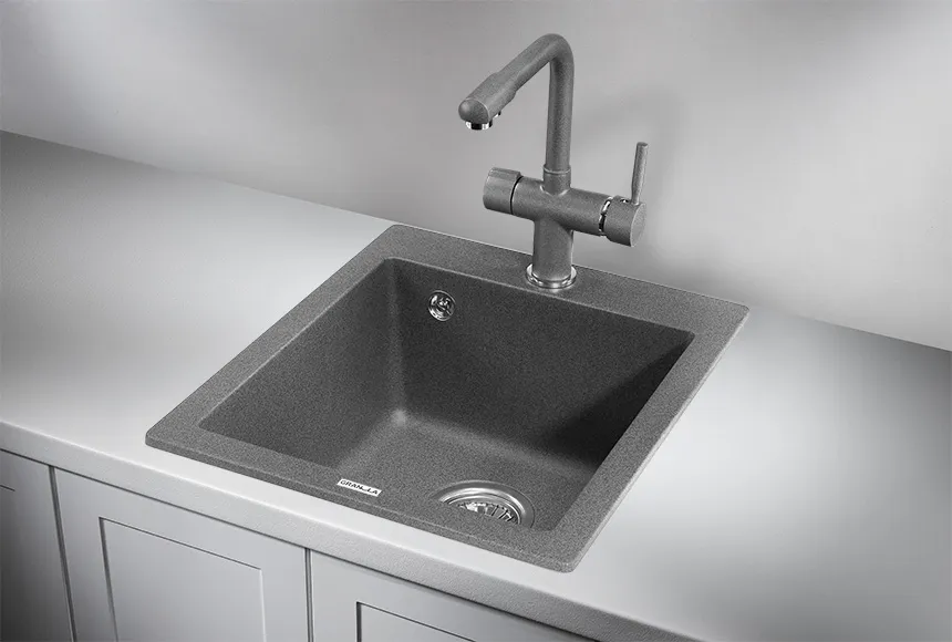 4201, ГРАФИТ (ЧЁРНО-СЕРЫЙ), кухонная мойка, кварц GRANULA 4201-ST75