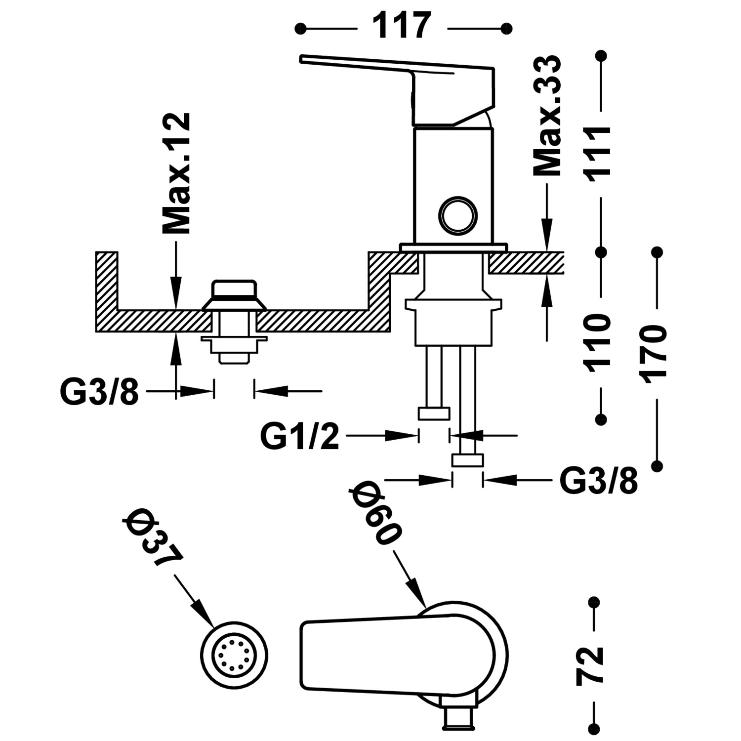 ПРОЕКТ-Смеситель для биде TRES с одной ручкой и переходом в маленький душ-21113010 TRES Project - Вид №1