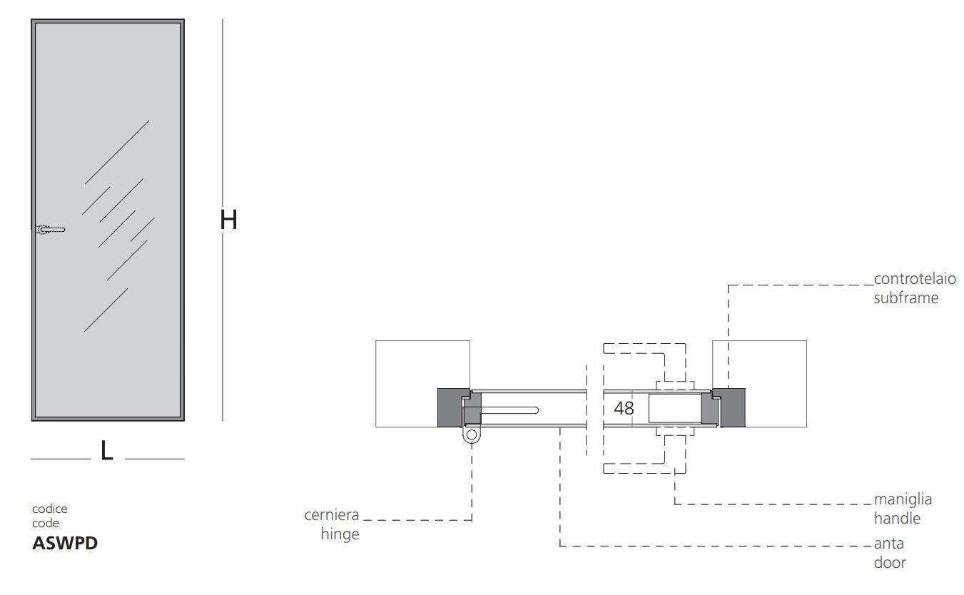 Кристалл стены заподлицо распашная дверь Glas Italia Аладин ARCH-00001530