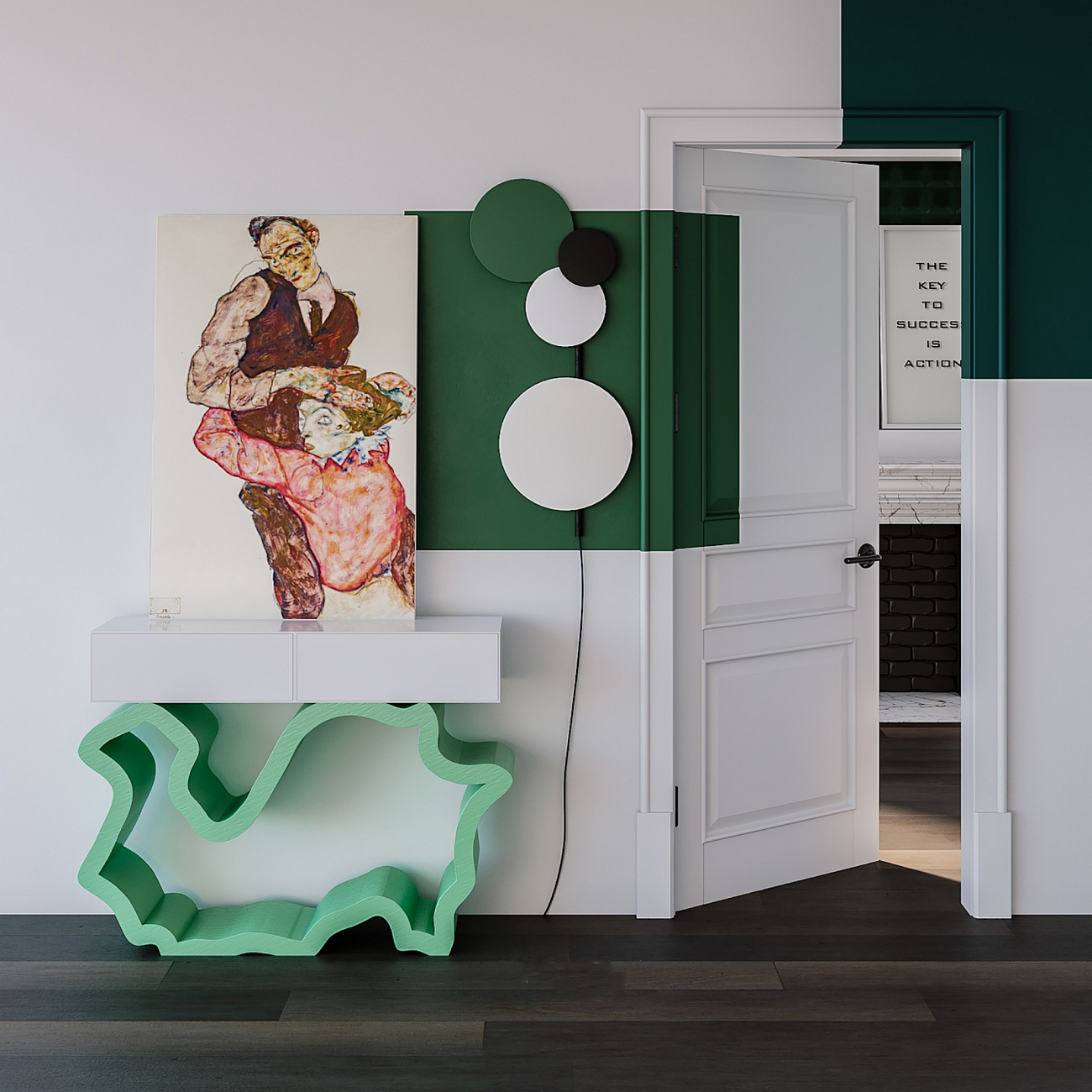 Консоль деревянная, орех с зелеными ящиками "Эскальер" от Odingeniy ODINGENIY  178416 Зеленый;коричневый  - Вид №8