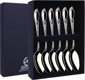 10651832 Аргента (Россия) Набор чайной ложки 6пр "Престиж" +футляр Серебро 925