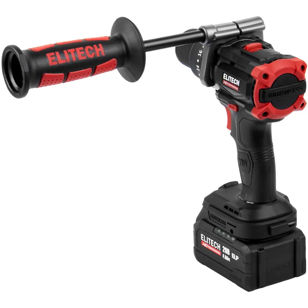 89399011 Дрель-шуруповерт аккумуляторная бесщеточная Elitech HD CD 20BL2 20 В Li-ion 2x4 Ач STLM-1422223  - Вид №1