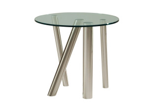 Высокий круглый стол из стали и стекла