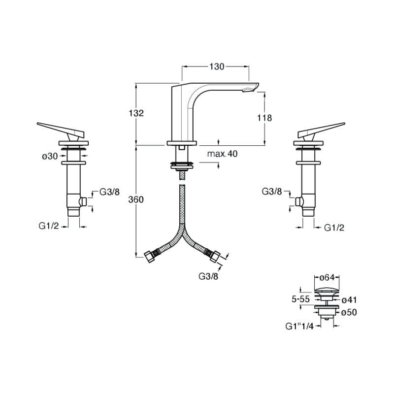 Смеситель для раковины с 3 отверстиями CRISTINA Rubinetterie Blade ARCH-00088955 - Вид №2
