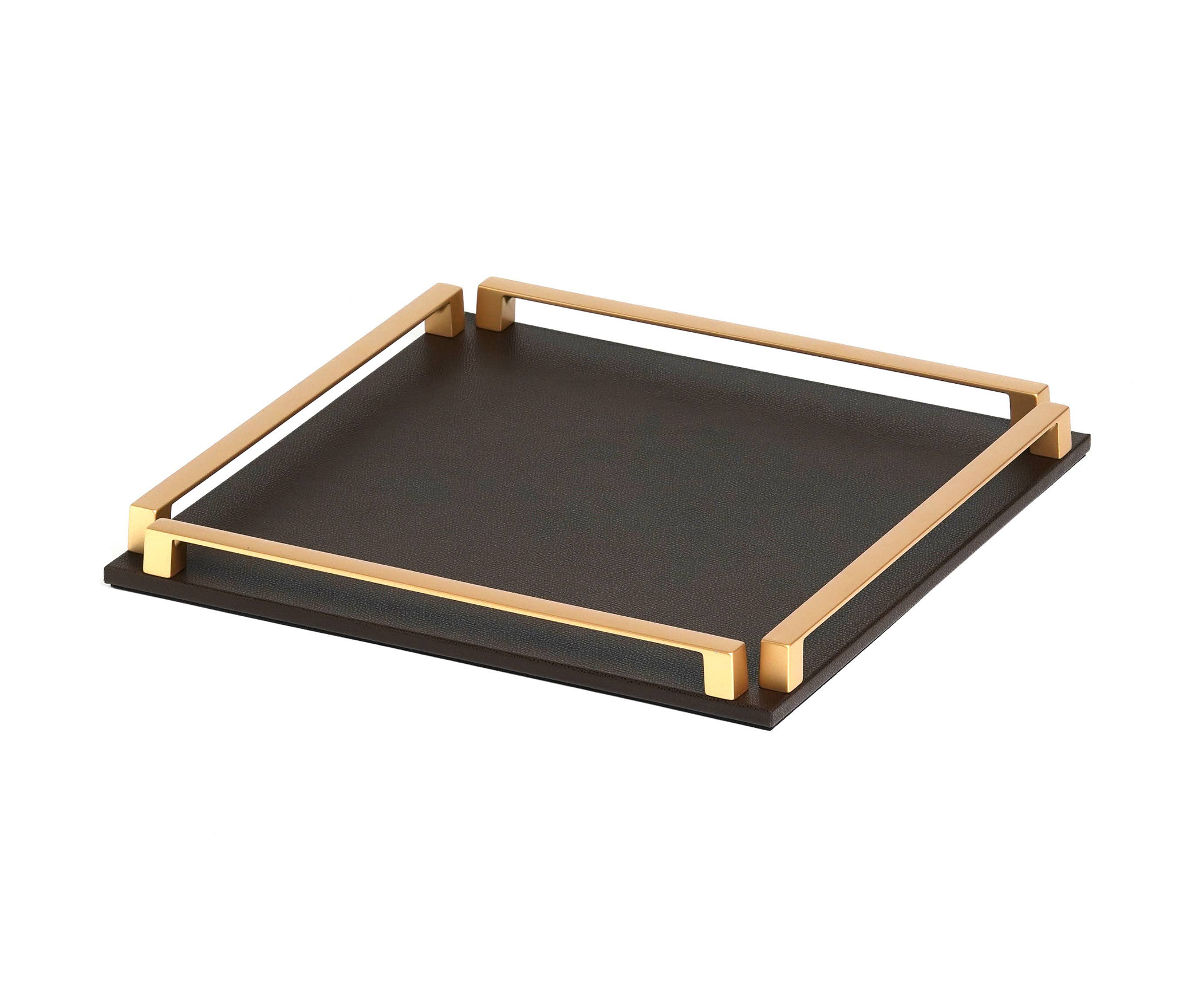 Пол Трей - 37X37 см / металлическая отделка_вороненная латунь / зерненая кожа_кремовый Pinetti G6.1425.029.027 - Вид №2