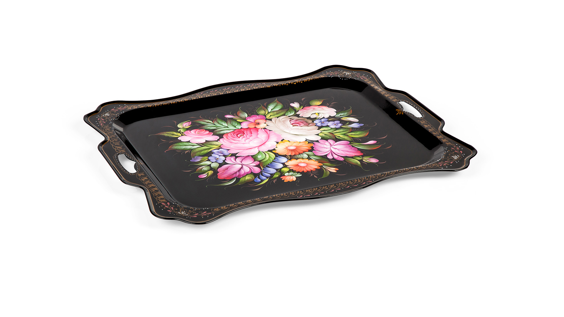 10618052 Жостовская фабрика декоративной росписи Поднос 48х39см НХПР "Напоминание" Сталь  - Вид №1