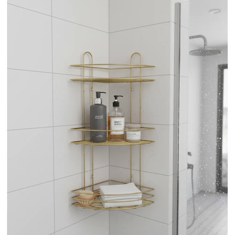 Полка для ванной Lemer Nil трехъярусная 23x23 см металл цвет золото STLM-2198963 - Вид №6