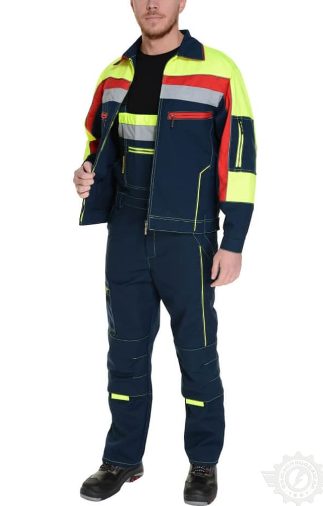 69098 Костюм "Импульс" темно-синий-лимон-красный с СВП  Летняя спецодежда  размер 60-62/182-188 