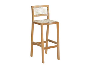 Высокий барный стул из тикового дерева со спинкой