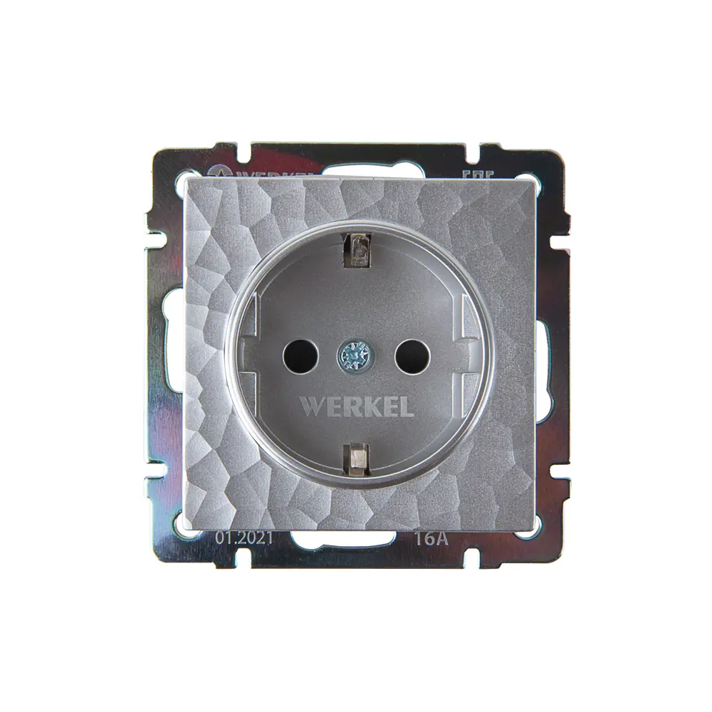 Розетка встраиваемая Werkel Hammer с заземлением со шторками цвет серебряный STLM-2153601
