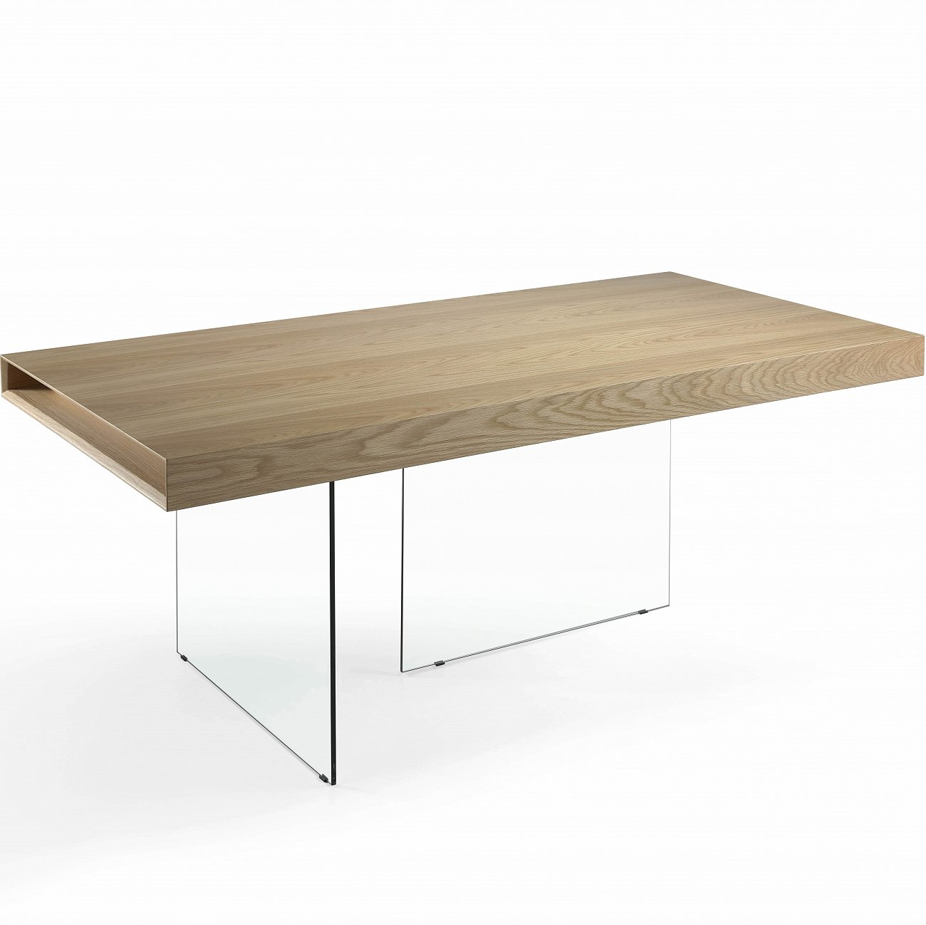 Обеденный стол деревянный со стеклянными ножками и полкой дуб 200 см CP1712-D-OAK от Angel Cerda ANGEL CERDA  241913 Орех;коричневый  - Вид №1