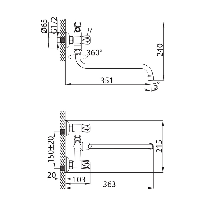 TA270BW5K+W21 MI Milardo Tasman Смеситель для ванны с длинным изливом Tasman Россия  - Вид №1