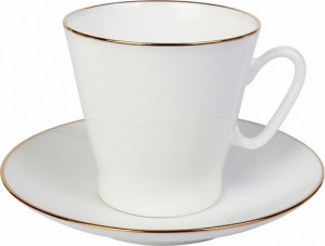 10595944 Императорский фарфоровый завод Чашка кофейная с блюдцем "Золотой кантик" "Черный кофе" Фарфор костяной