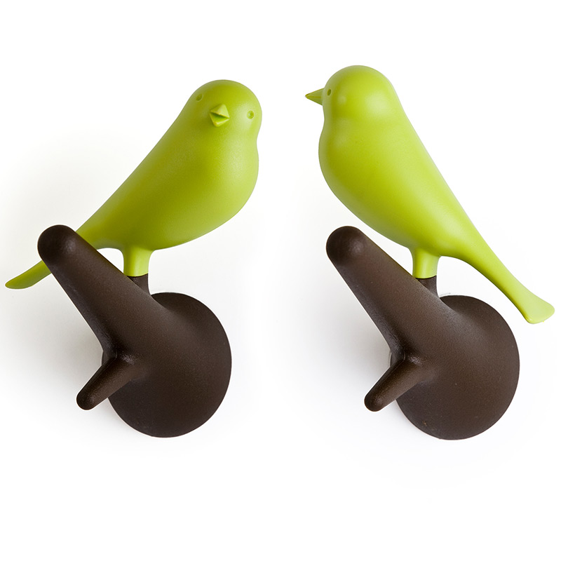 QL10067-BN-GN Вешалки настенные sparrow 2 шт. коричневые-зеленые Qualy 