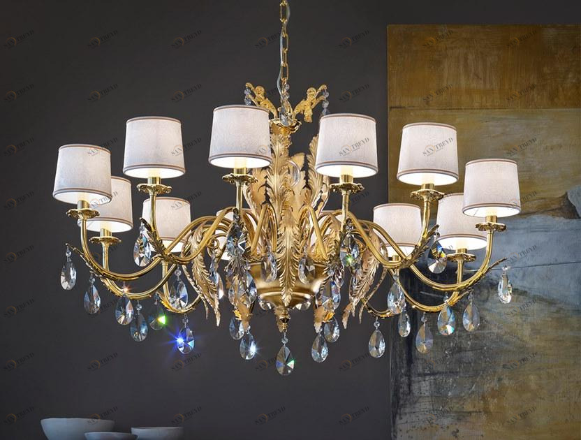 Masiero Люстра с прямым светом из листового золота с кристаллами Acantia sun-id-1412367