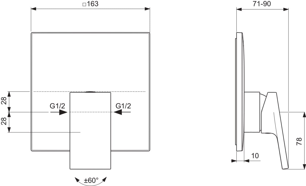 Встраиваемый однорычажный смеситель для душа Ideal Standard Экстра ARCH-00084330 - Вид №8