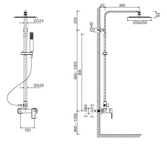 Латунная настенная душевая колонна с ручным душем TAMANACO GAIA ARCH-00069254 - Вид №2