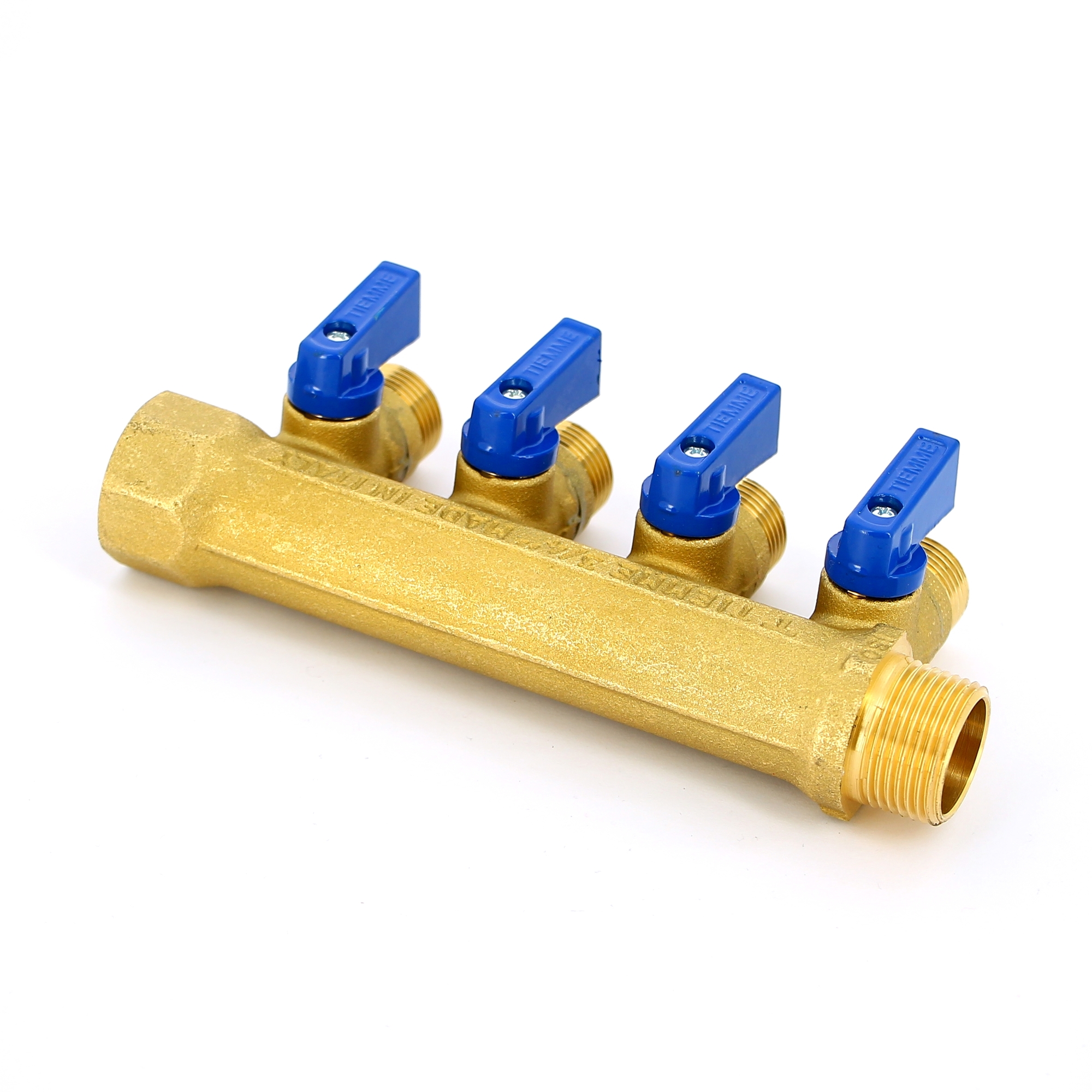 Коллектор НВ 3/4" с кранами TIEMME 4 выхода 1/2"Н 36мм (цвет пластиковых ручек по выбору) 1820016 - Вид №3