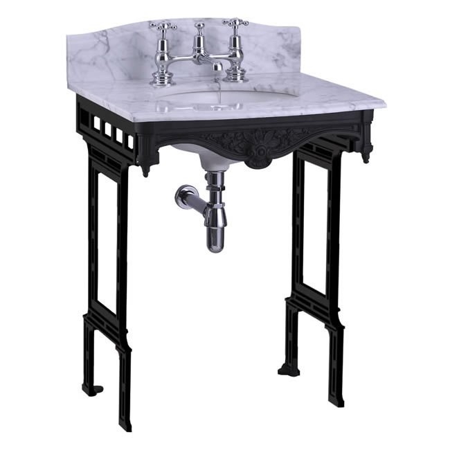 Мраморная столешница на 1,2 или 3 отверстия, с подстольем из черного алюминия  Burlington G1 1TH, T48 BLA, G11 65см х 57,5см  - Вид №3