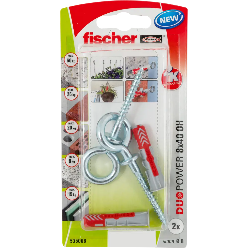 Дюбель для всех типов стен Duopower 8x40 мм крюк-кольцо цвет серый/красный 2 шт FISCHER STLM-2043312 - Вид №2