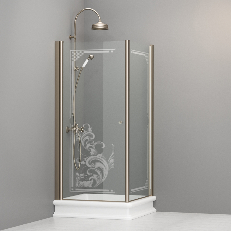 9146N3 Душевая кабина DX с распашной дверью и фиксированной боковой частью для душевого поддона квадрат 90x90, цвет Бронзовый Kerasan RETRO Италия 