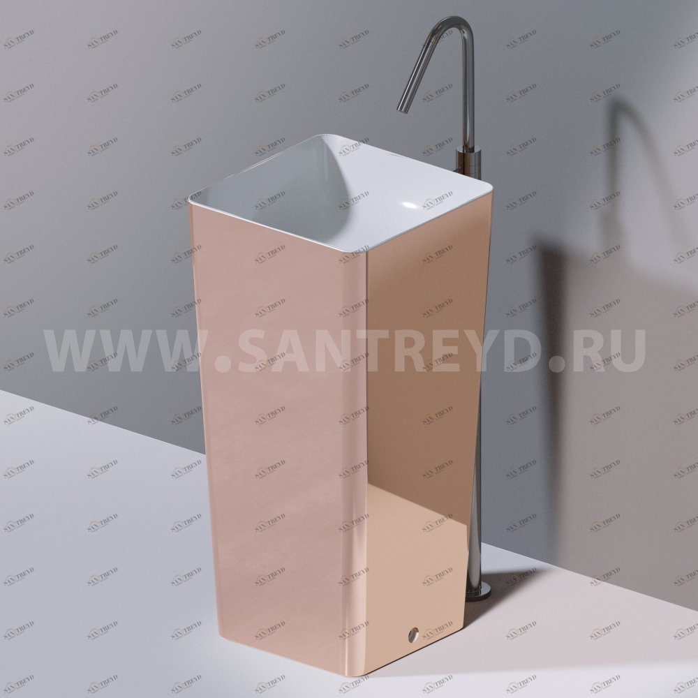 L506T0R0VT257 Раковина напольная ELITE SQUARE 420х420х870 мм без отверстия под смеситель Белый глянцевый декор медь AeT ITALIA