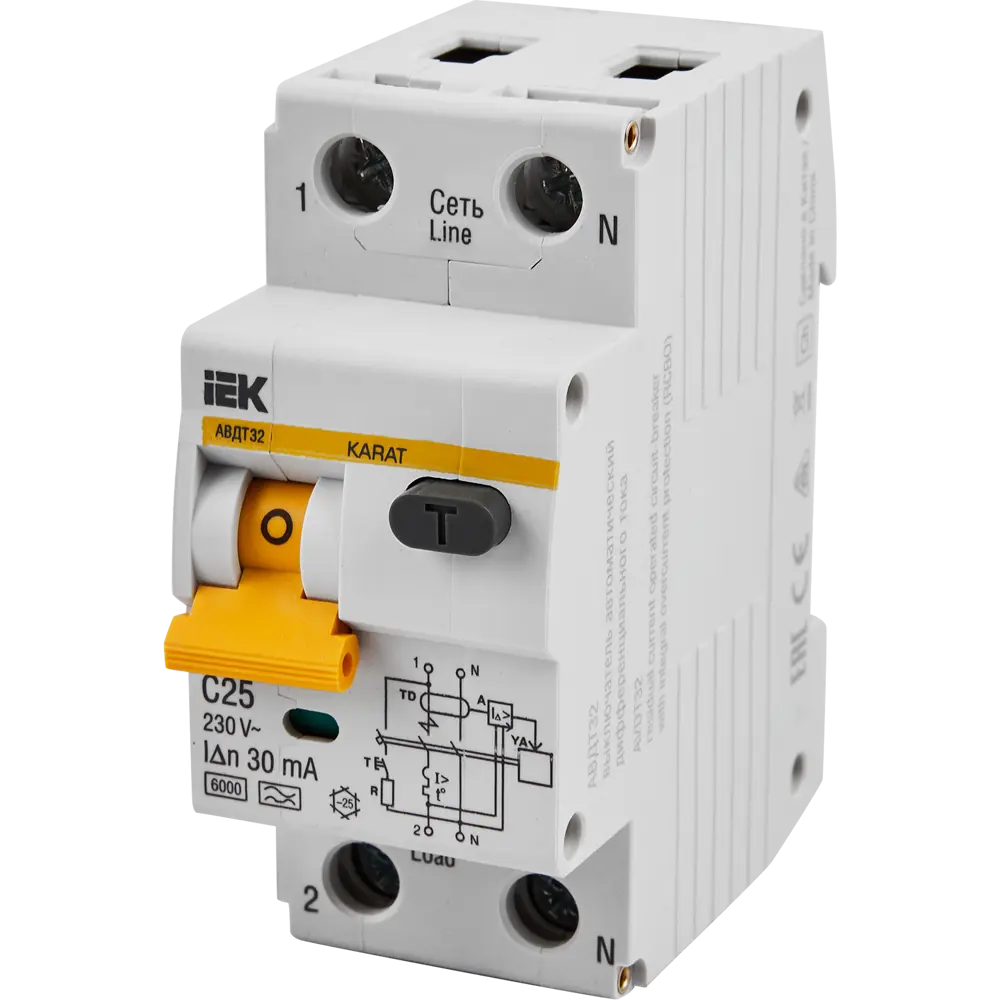 Дифференциальный автомат IEK АВДТ 32 2P C25 А 30 мА 6 кА AC MAD22-5-025-C-30 82338742 STLM-2202697  - Вид №1