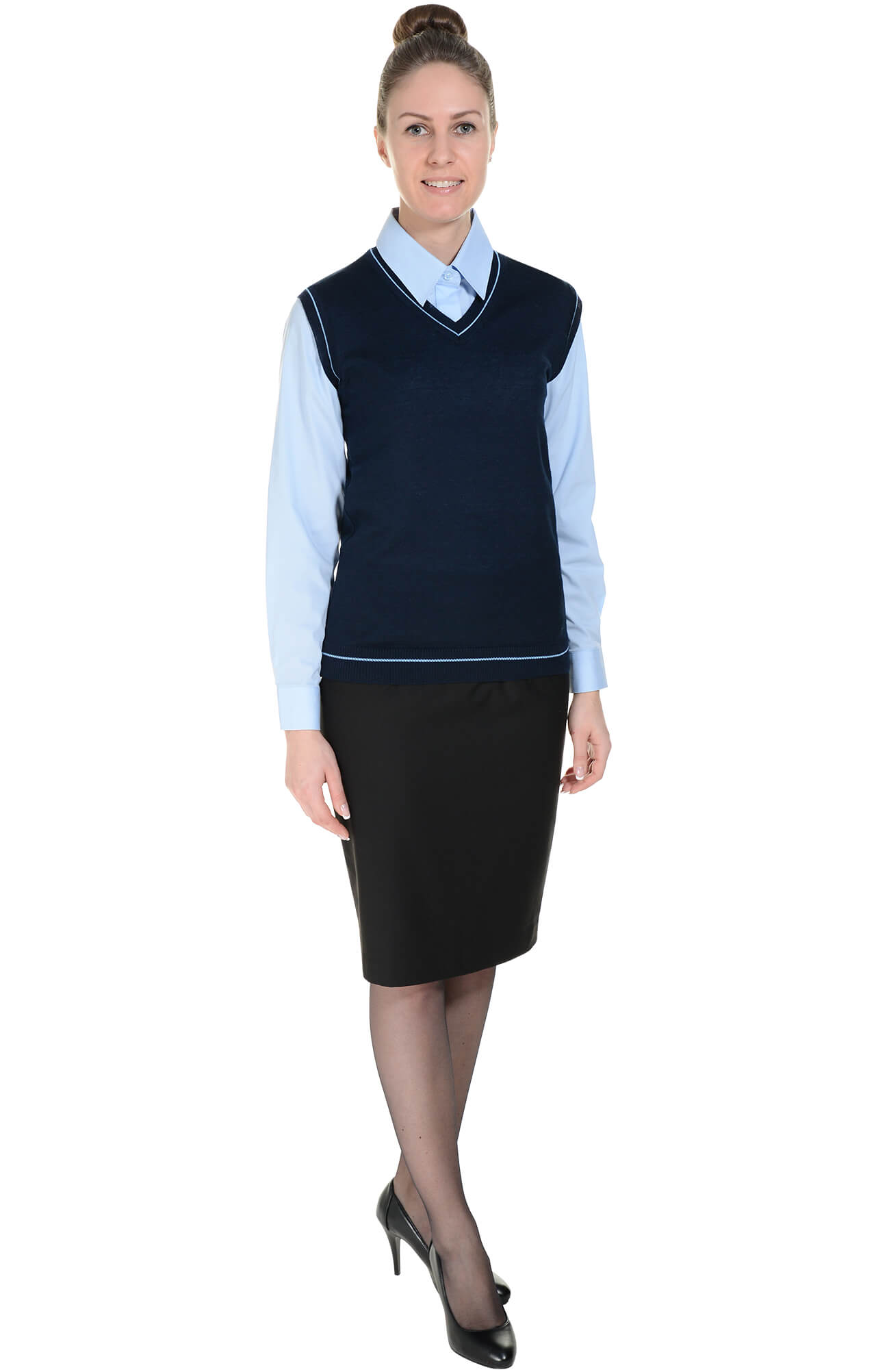 62524 Жилет трикотажный женский темно-синий с голубым  Одежда для официантов  размер 44-46 Спецодежда  - Вид №2