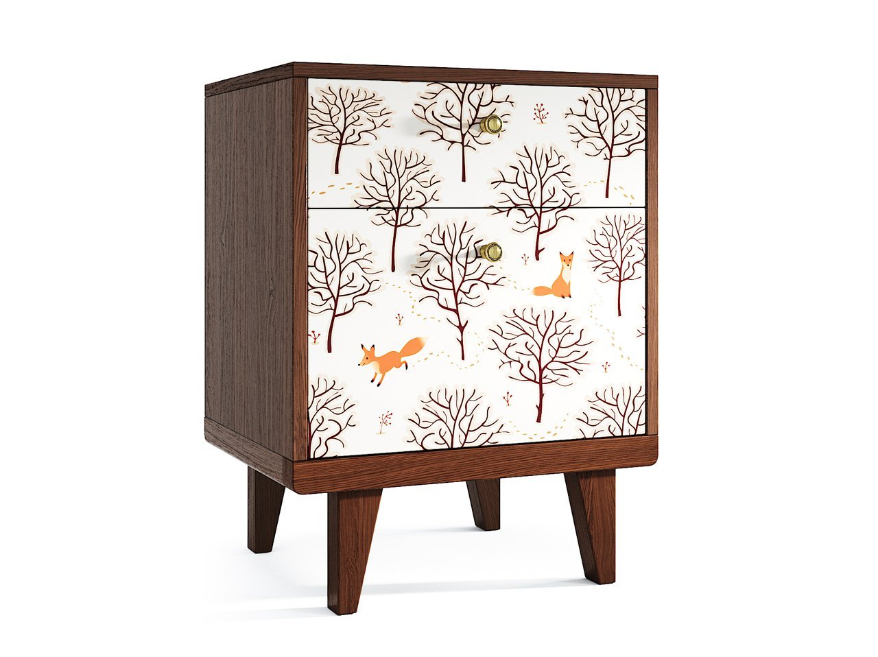 Прикроватная тумбочка дизайнерская дуб с принтом "Деревья" Thimon THE IDEA  210291 Белый;коричневый  - Вид №1