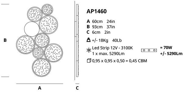 Serip Бронзовый светодиодный настенный светильник ручной работы Luna Ap1460 - Вид №4