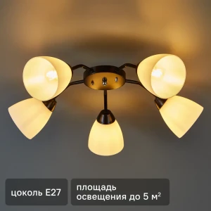 Люстра потолочная Эдем 5 ламп 5 м² цвет черный/белый