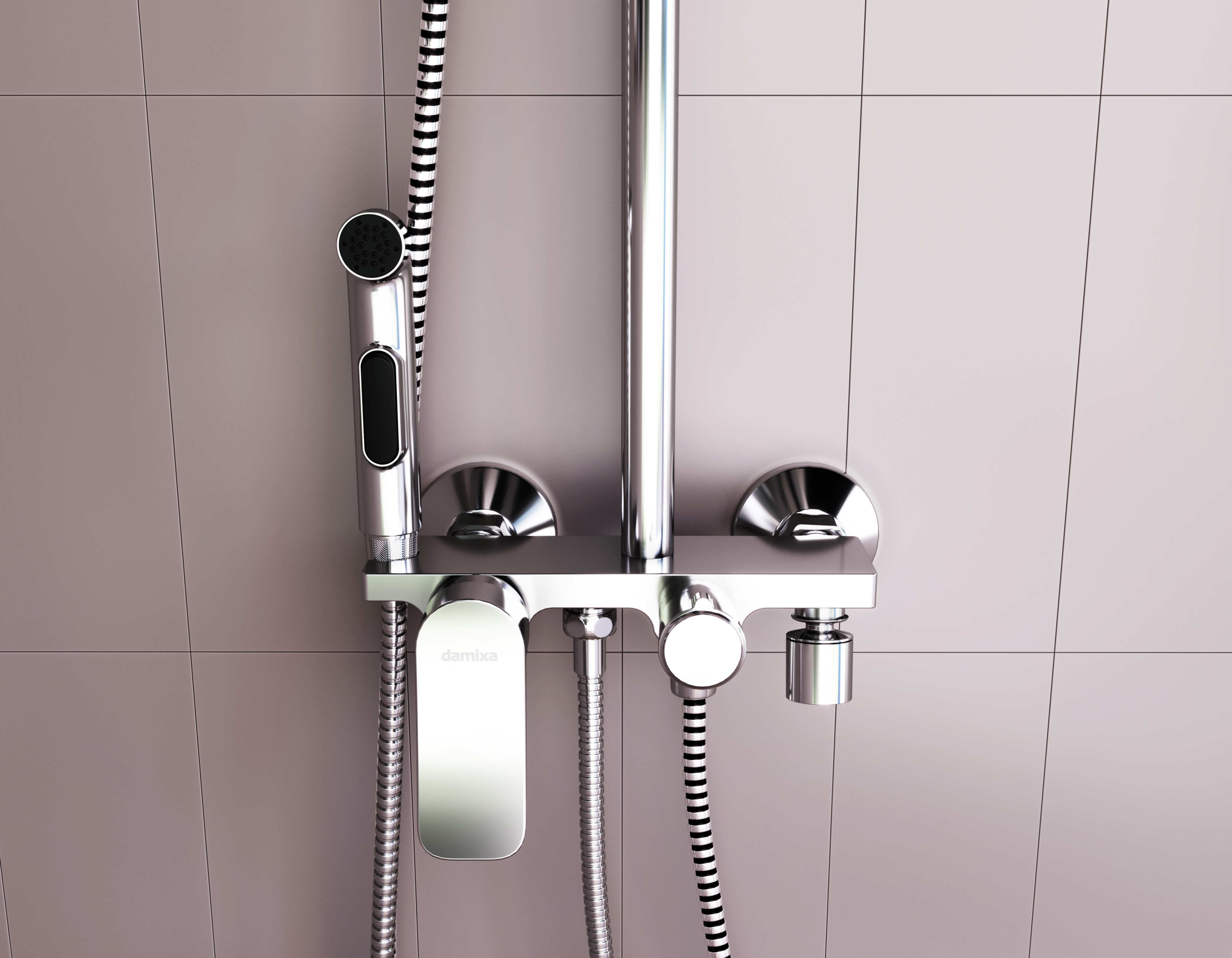 DX220920000 душевая система со смесителем-полкой: верхний душ 230*230мм ручной душ 120мм 3 Damixa Apollo - Вид №3