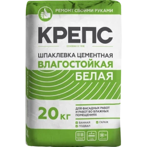 Шпаклёвка цементная влагостойкая Крепс 20 кг белая 82020639 STLM-2110286
