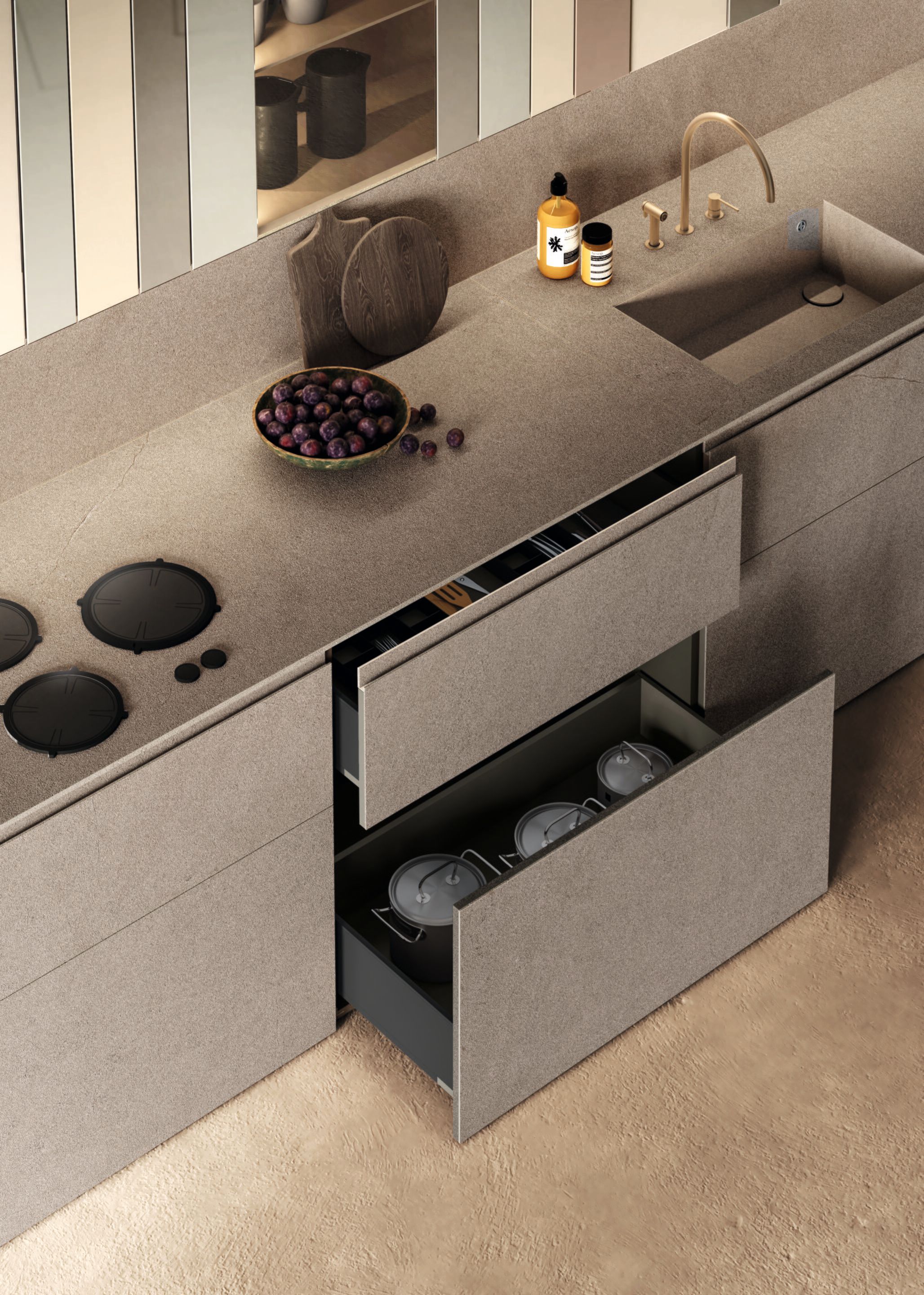 Линейная кухня из дерева и стекла без ручек Lago N. O. W ARCH-00076061 - Вид №2