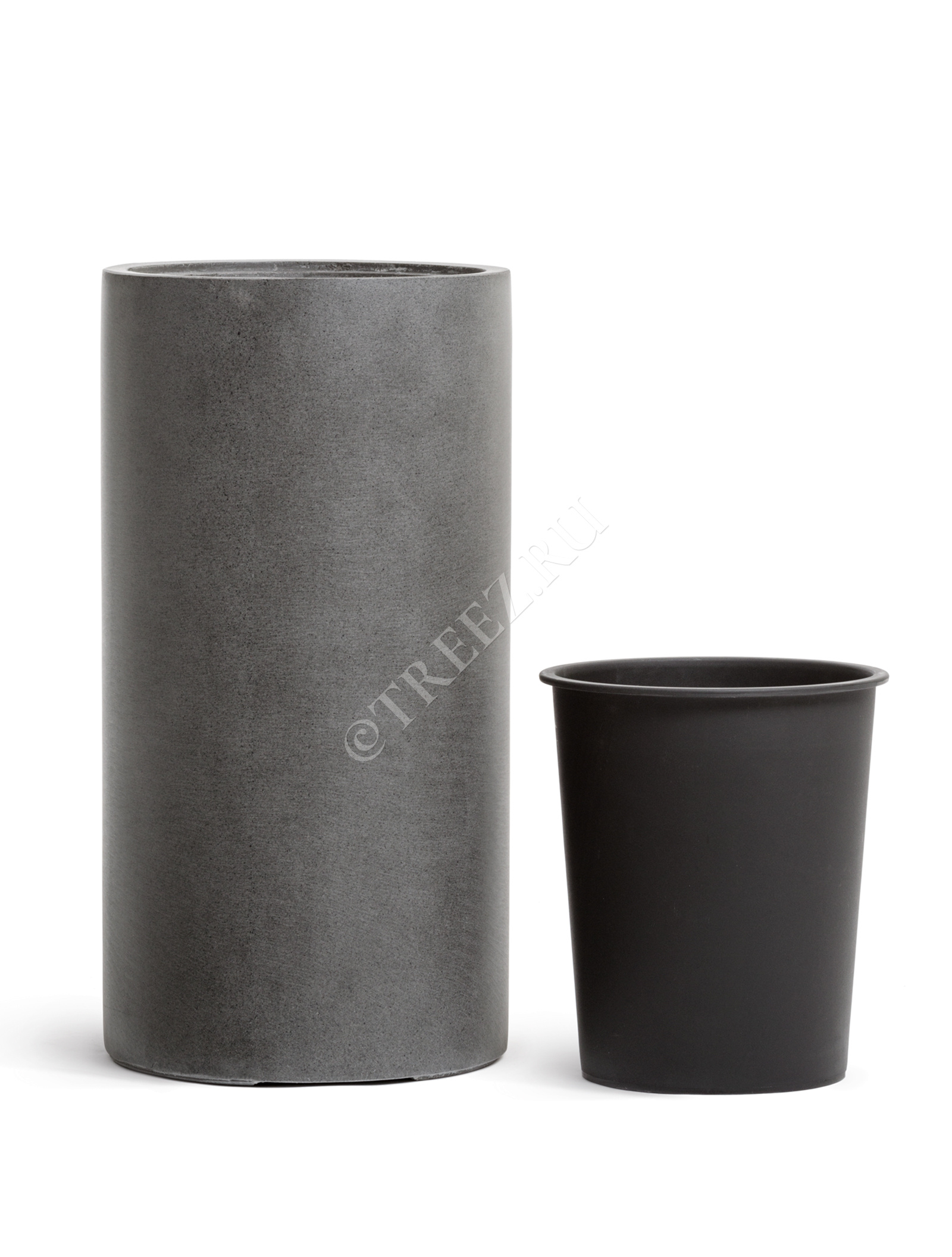 41.3320-02-029-GR-80 Кашпо  Effectory - серия Beton - Высокий цилиндр - Тёмно-серый бетон Цветочная коллекция  - Вид №3