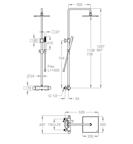 Термостатическая душевая колонка с ручным душем Fir Italia душевые колонны ARCH-00103047 - Вид №2