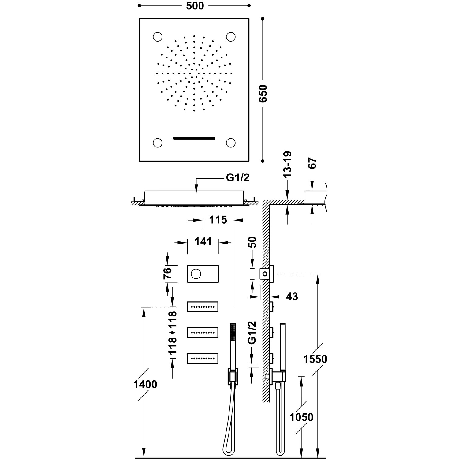 SHOWER TECHNOLOGY 4-ходовой встраиваемый электронный термостатический смеситель Shower technology с хромотерапией для душа-09286402 TRES Electronic - Вид №1