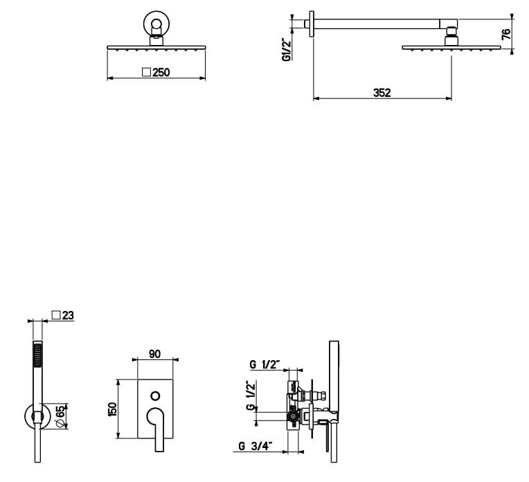 Встраиваемый однорычажный набор для душа с ручным душем GATTONI Color ARCH-00121516 - Вид №2